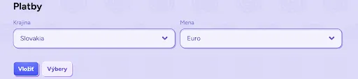 Nastavenie krajiny a meny pre vklady a výbery v kasíne Výber krajiny a meny pre platby v online kasíne – nastavené na Slovensko a Euro