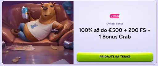 Získajte uvítací bonus v Spinbara – 100 % až do 500 €, 200 free spinov a exkluzívny Bonus Crab Vítací bonus v Spinbara kasíne: 100 % až do 500 € + 200 voľných zatočení + 1 Bonus Crab